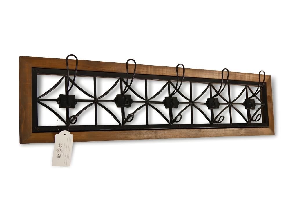 Domopureère Wooden Coat Rack with 5 Hooks, Brown, 82.5x7x20cm - Domopure WWNP54951