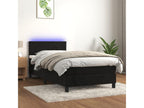 Upholstered bed base with mattress and LED lighting, black, 80x200cm, velvet, LZHH46688