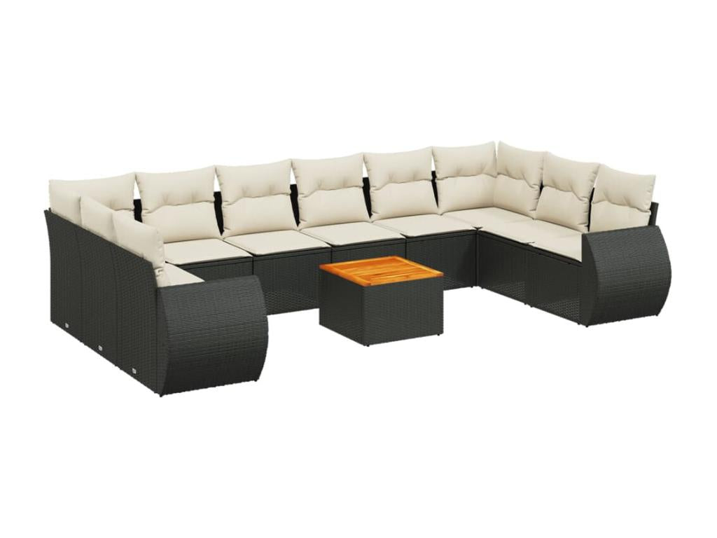 11-piece garden furniture set with cushions, black woven resin UFYD81505