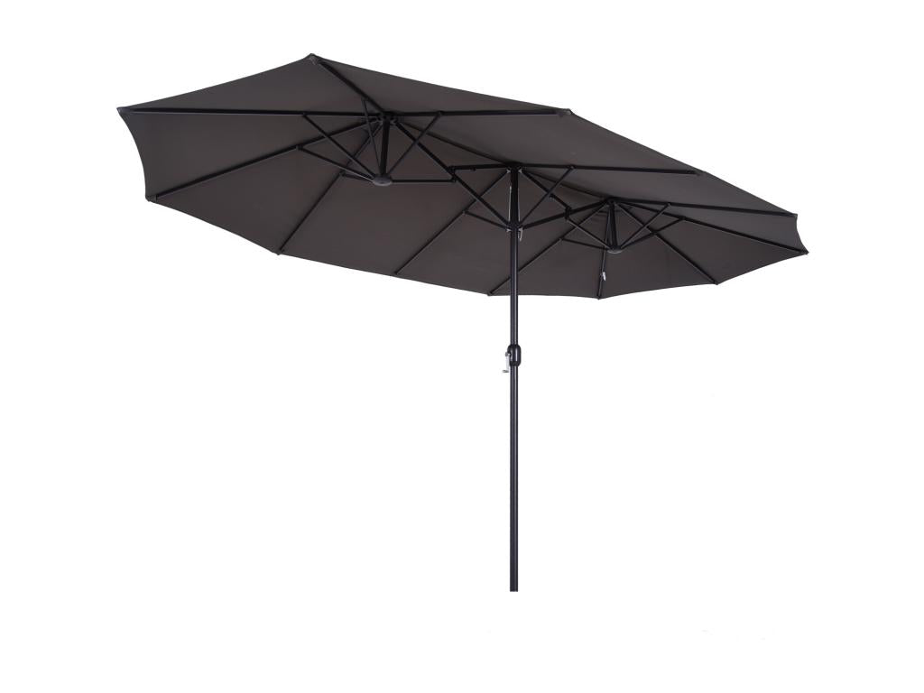 XXL garden parasol, large size 4.6L x 2.7W x 2.4H m, high-density steel and polyester, grey, QTJZ16894