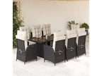 9-piece garden dining set with cushions, black resin wicker HTMF67419