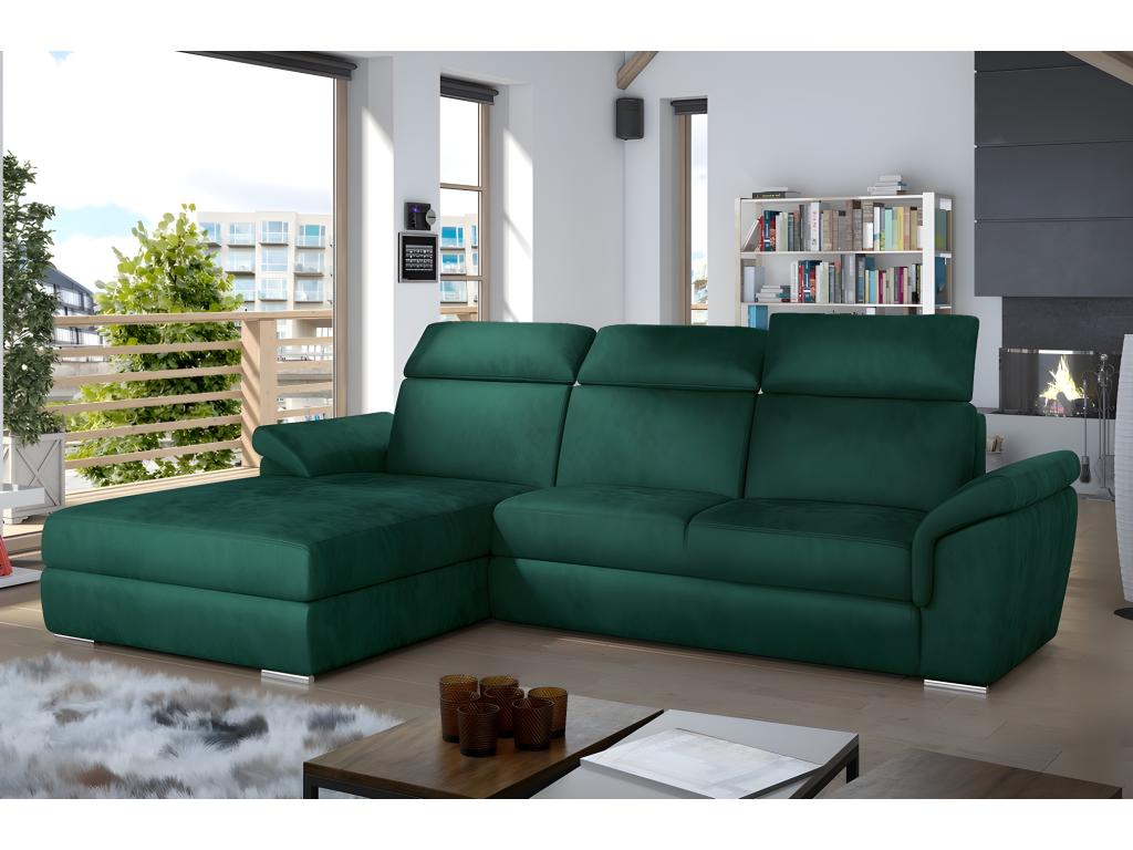 Decohaute 5-seater green velvet corner sofa bed, left-hand facing - Decohaute QLDD09115