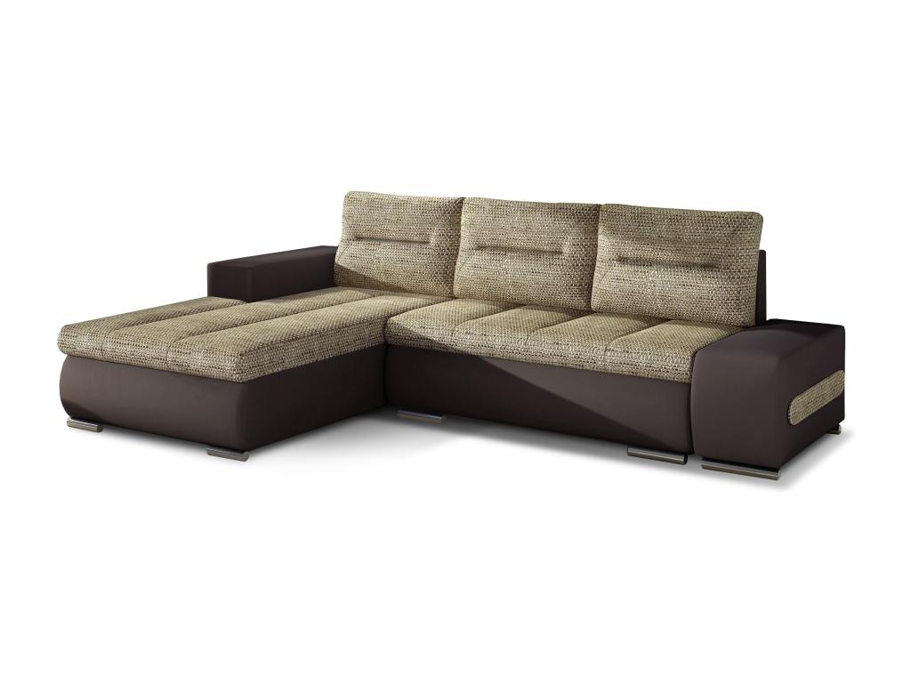 Domopure 275cm NBMF57100 Left-hand corner convertible sofa in mottled beige fabric and brown faux leather