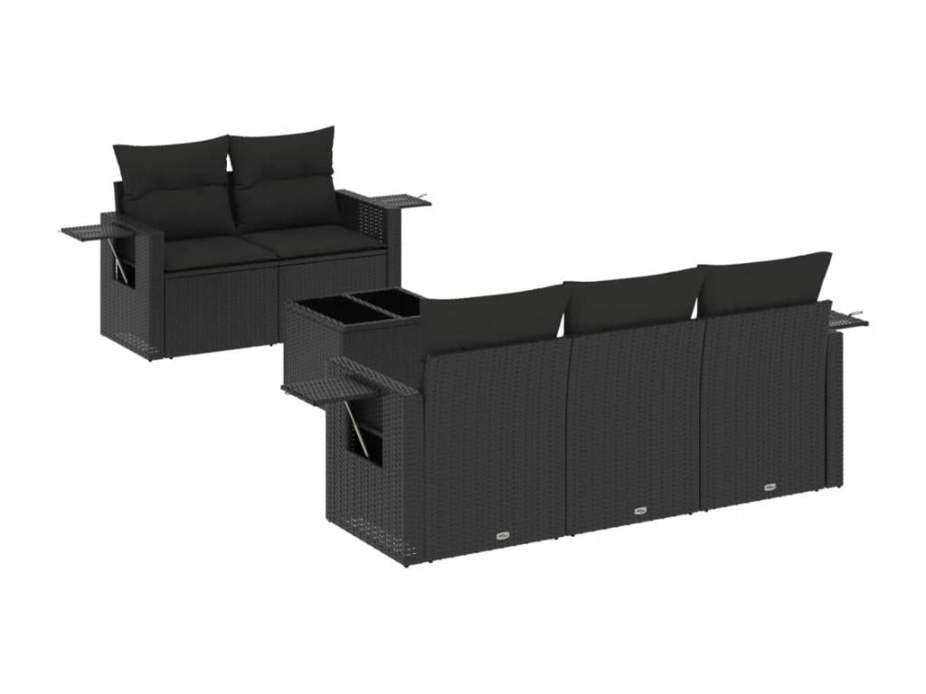 6-piece garden furniture set with cushions, black wicker resin DJQI42893
