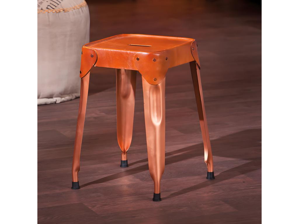 Decohaute LEATHER - Set of 4 Copper-Colored Metal Stools with Leather Upholstery COLO58432