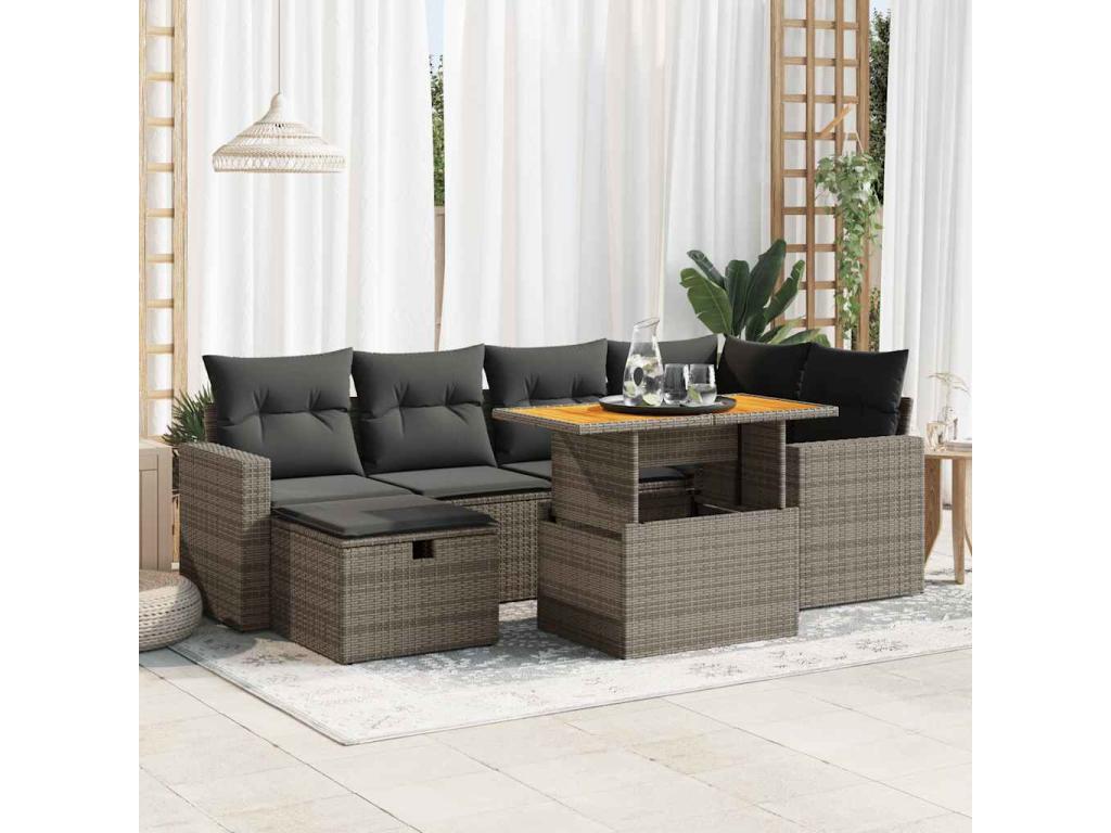 Decohaute WNFK72051 8-piece garden furniture set with cushions, grey woven resin