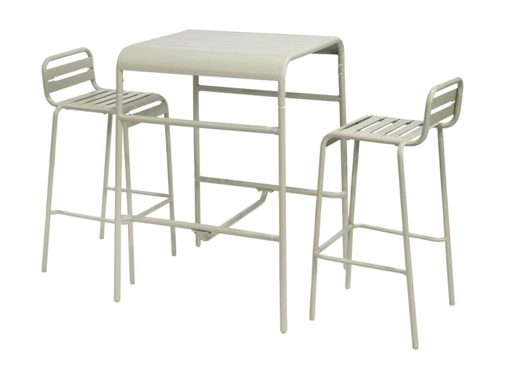 Decohaute beige garden high table - 2 steel high chairs - 70x70cm x 95cm ZNSL11639