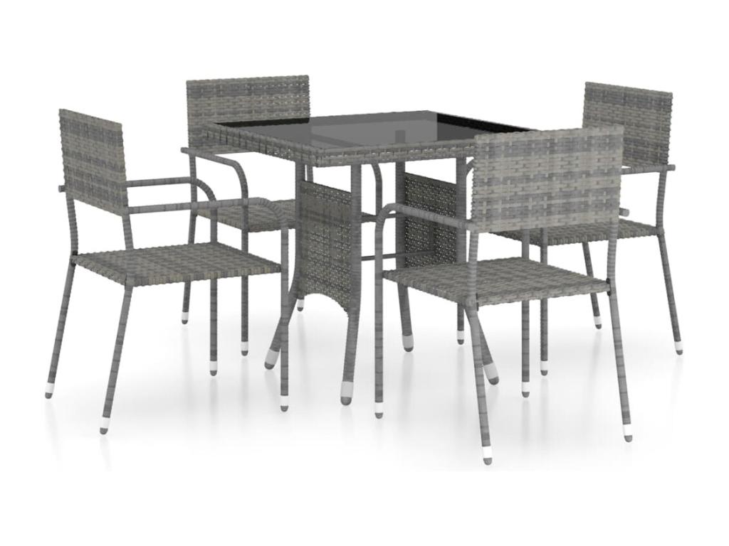 5-Piece Garden Dining Set, Wicker Resin, Grey SLWI88559