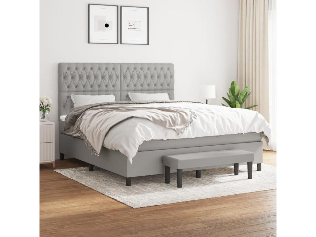 Upholstered bed base with mattress, light grey, 180x200cm, fabric, JXEQ08250