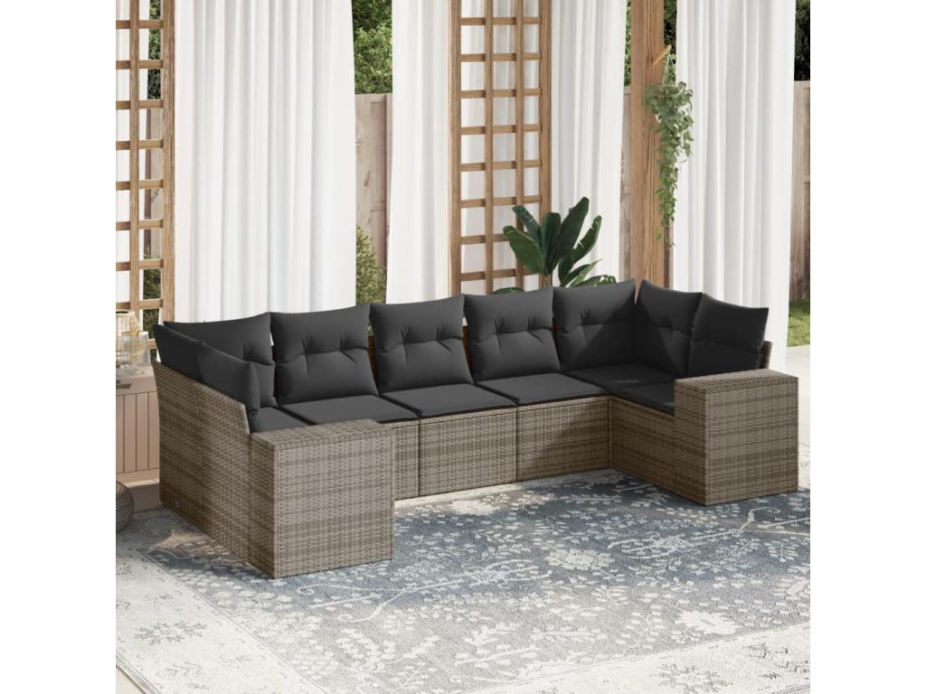 Garden furniture set with cushions, 7 pieces, grey woven resin, SGMH28782