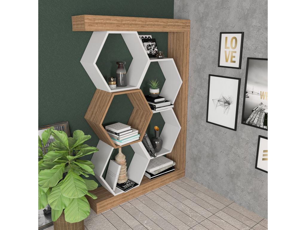 Domopure Honeycomb Bookshelf L90cm Light Wood and White YFKN31315