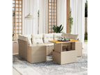 7-piece beige resin wicker garden furniture set with cushions FBJQ96522