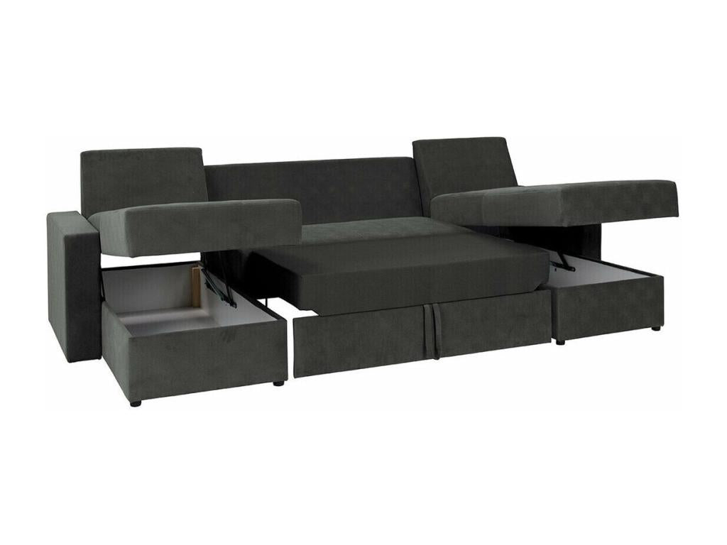 Decohaute 143 Grey Corner Sofa with Sleeping Function and Bedding Box, 300x156x89cm QFHN65979
