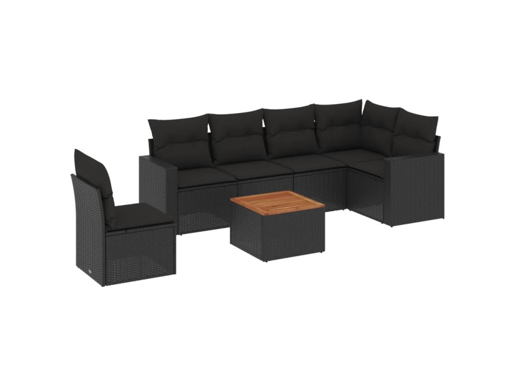 7-piece garden furniture set with cushions, black resin wicker PXIQ44419