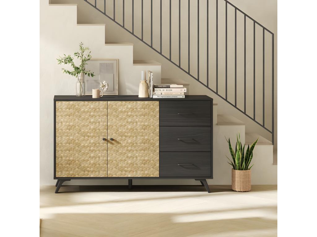 Decohaute - 2-Door, 3-Drawer Buffet in Black Wood Effect and Decohaute Woven PFXR13837