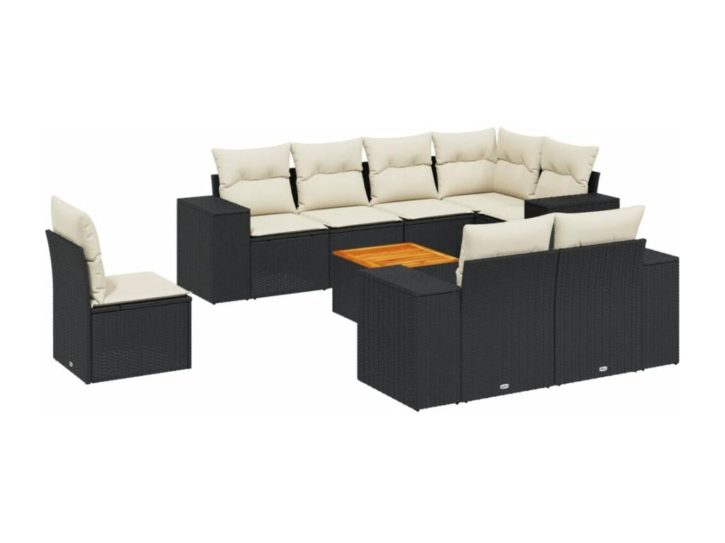 9-piece garden furniture set with cushions, black resin wicker UUBN26076