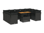 10-piece garden furniture set with cushions, black woven resin RMSJ79526
