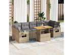8-piece garden furniture set with cushions, beige wicker resin QISG35352