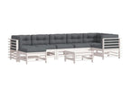 8-piece garden furniture set with cushions, white, solid wood ASLN87878