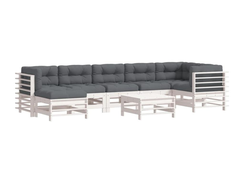 8-piece garden furniture set with cushions, white, solid wood ASLN87878