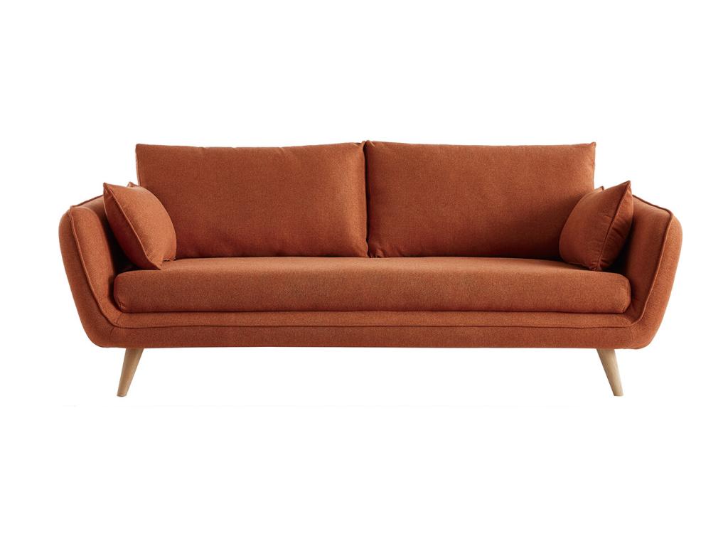 Domopure PRUC79108 3-seater Scandinavian sofa in brick fabric and light wood