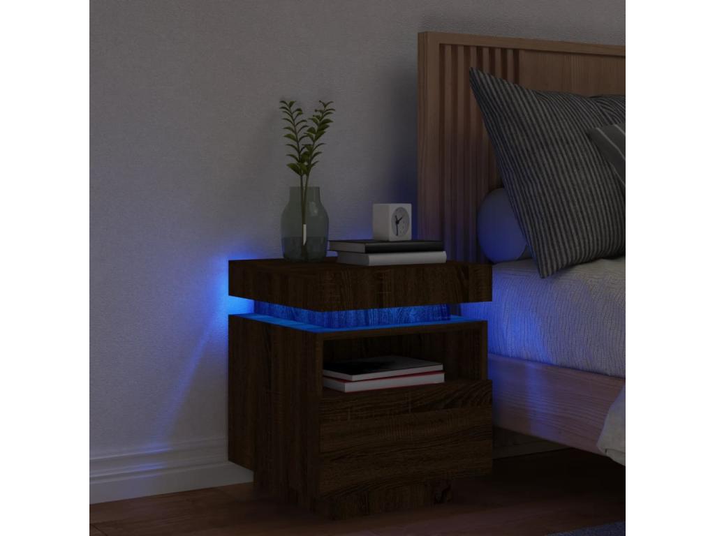 Bedside cabinet with LED lights, brown oak, 40x39x48.5 cm KHRH10927