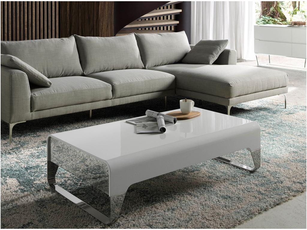 Decohaute 120cm lacquered and chromed steel designer coffee table - Sea Water color IVIV35505