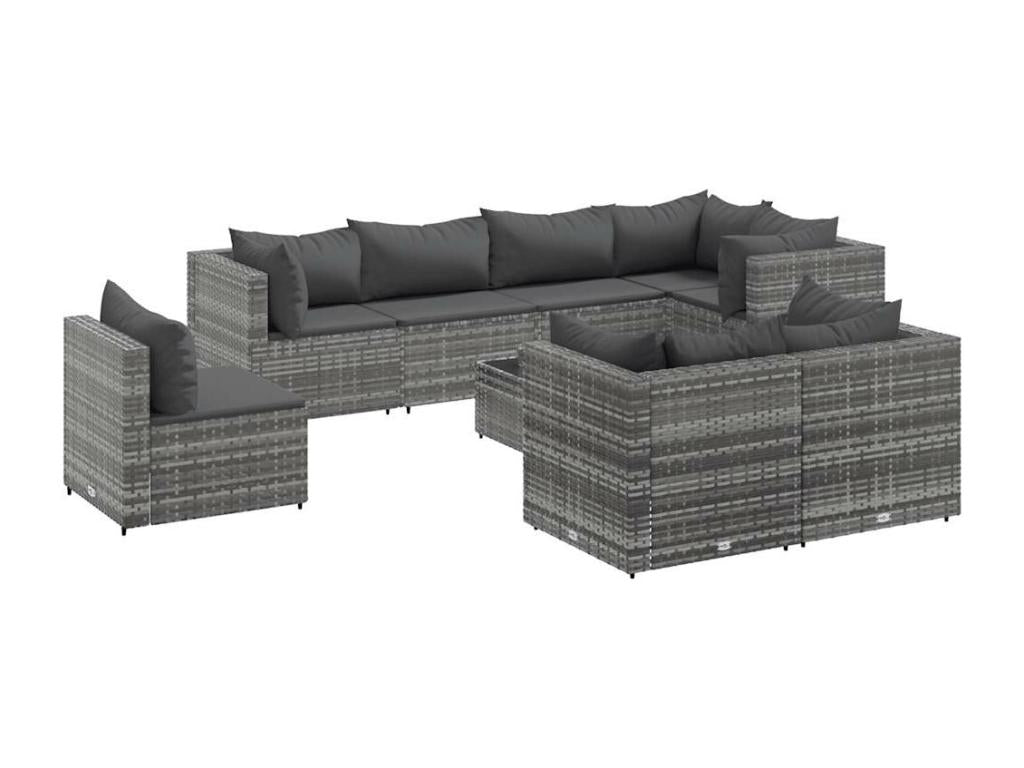 9-piece garden furniture set with cushions, Grey Wicker Resin RERJ32768