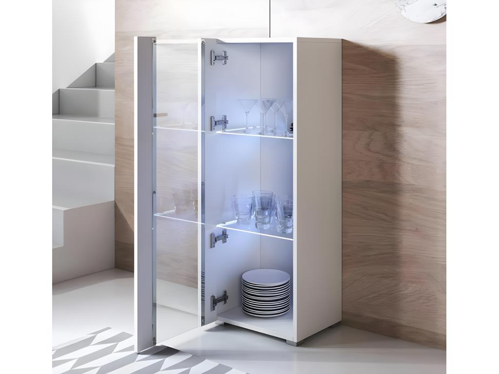 White display cabinet for living room/dining room with LED lighting, 40x29x128cm, Decohaute V2 ICAD09731