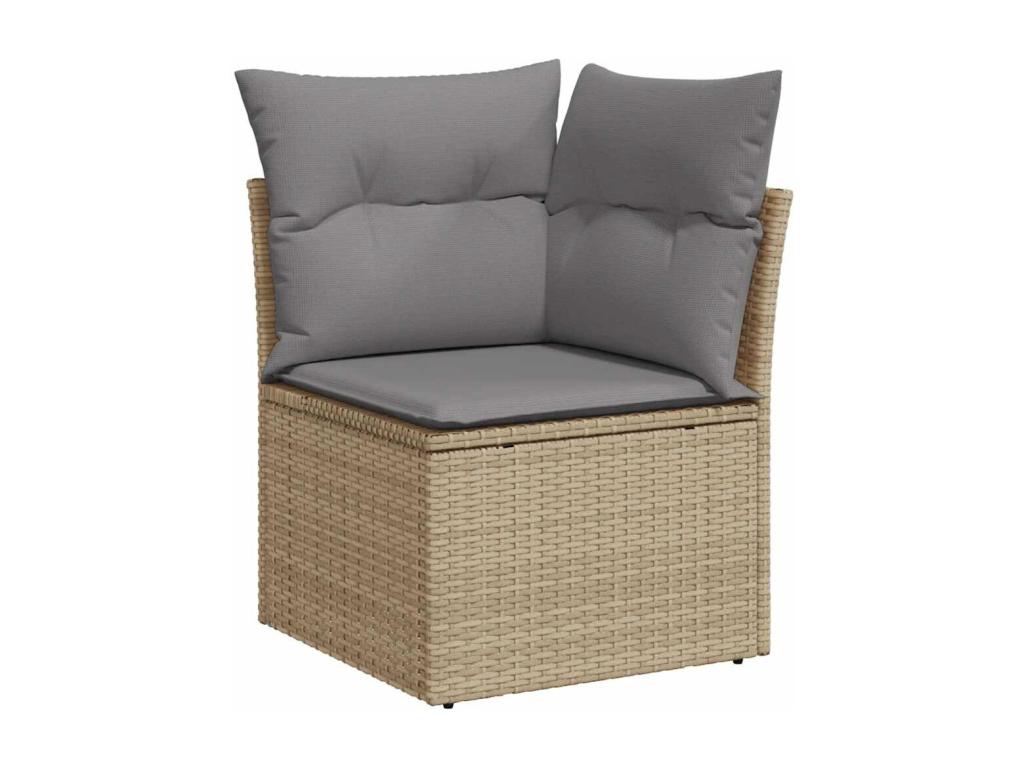 8-piece garden furniture set with cushions, beige wicker resin QISG35352