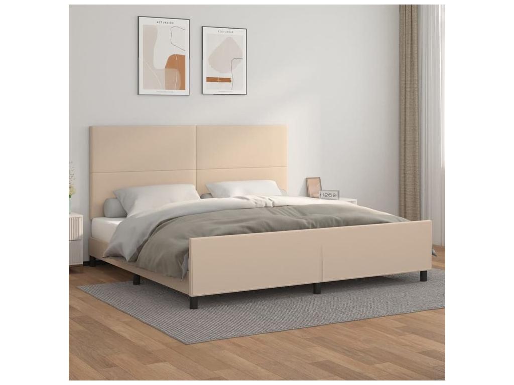 Bed frame with headboard, Cappuccino color, 200x200 cm, faux leather, VAYA68464