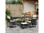 7-piece garden dining set with cushions, black woven resin TQXC51464