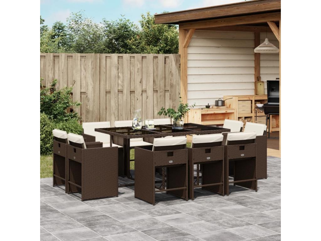 11-piece brown rattan garden dining set with cushions ZFFU82312