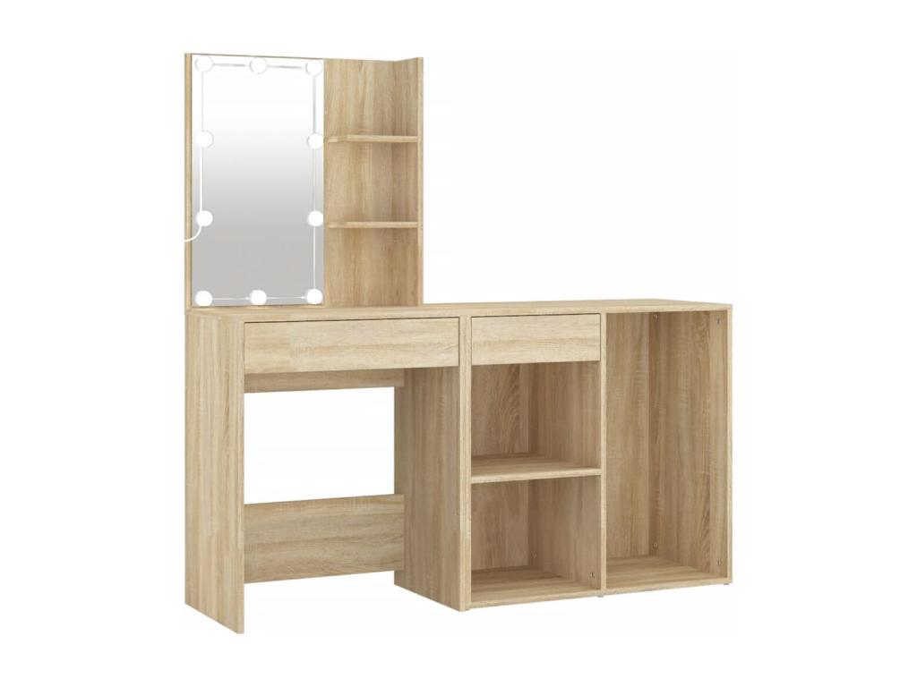 LED dressing table with cabinet, Oak finish, Decohaute engineered wood, VSJR91686