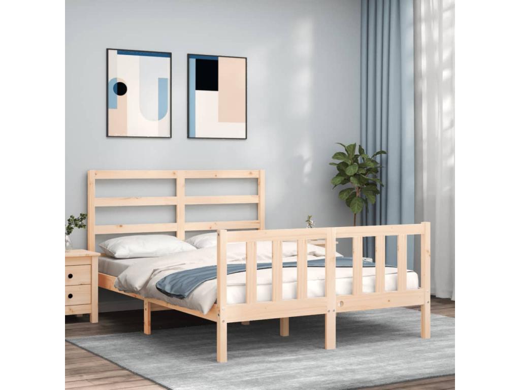 Bed frame with headboard 140x190 solid wood NACY92990