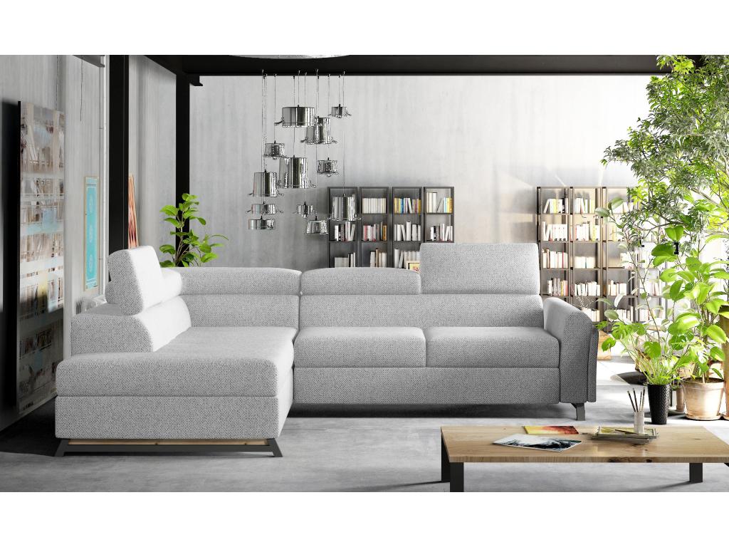 Domopure 265cm Left-Hand Corner Sofa Bed in Light Grey Fabric with Adjustable Headrests 2 UJEV18327