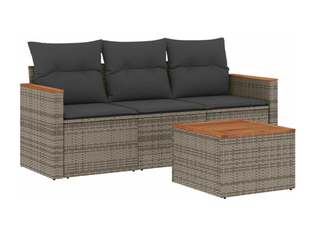 4-piece garden furniture set with grey resin wicker cushions DIVN48421