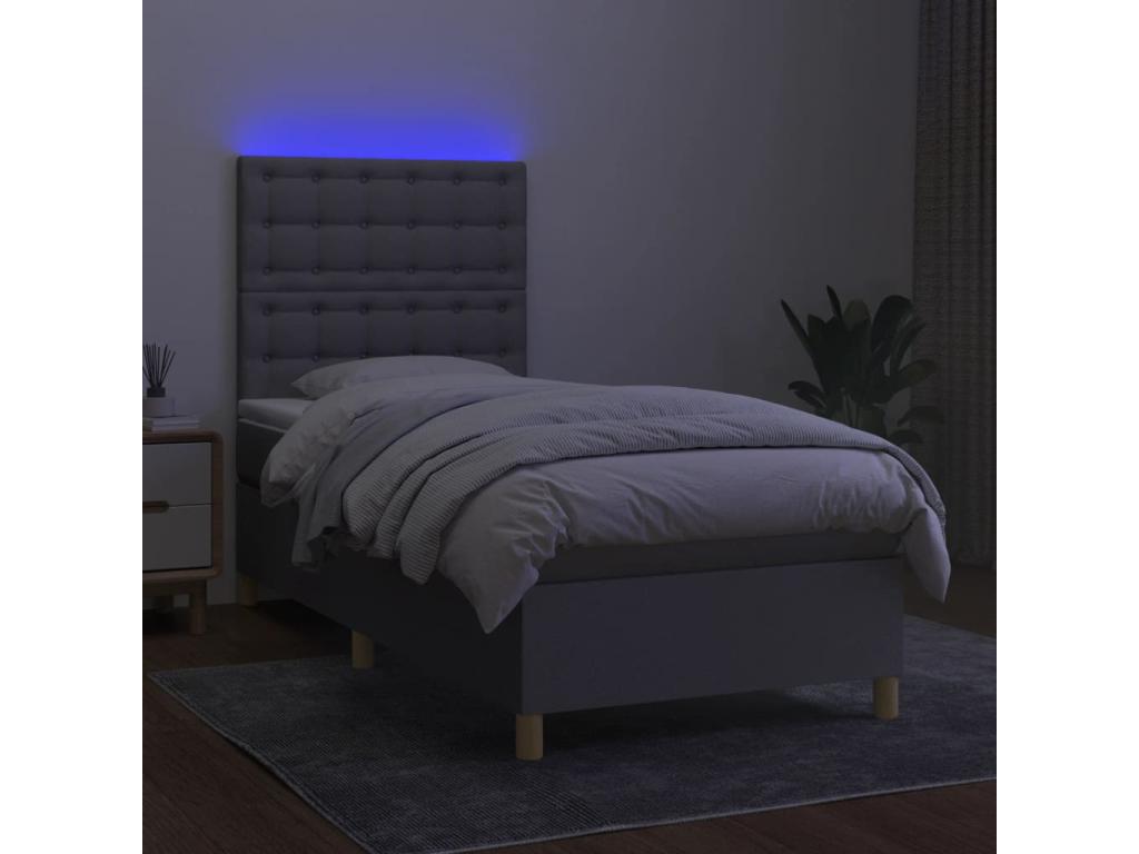 Decohaute bed base and mattress with LED, light grey, 90x190 cm, YFQH67114