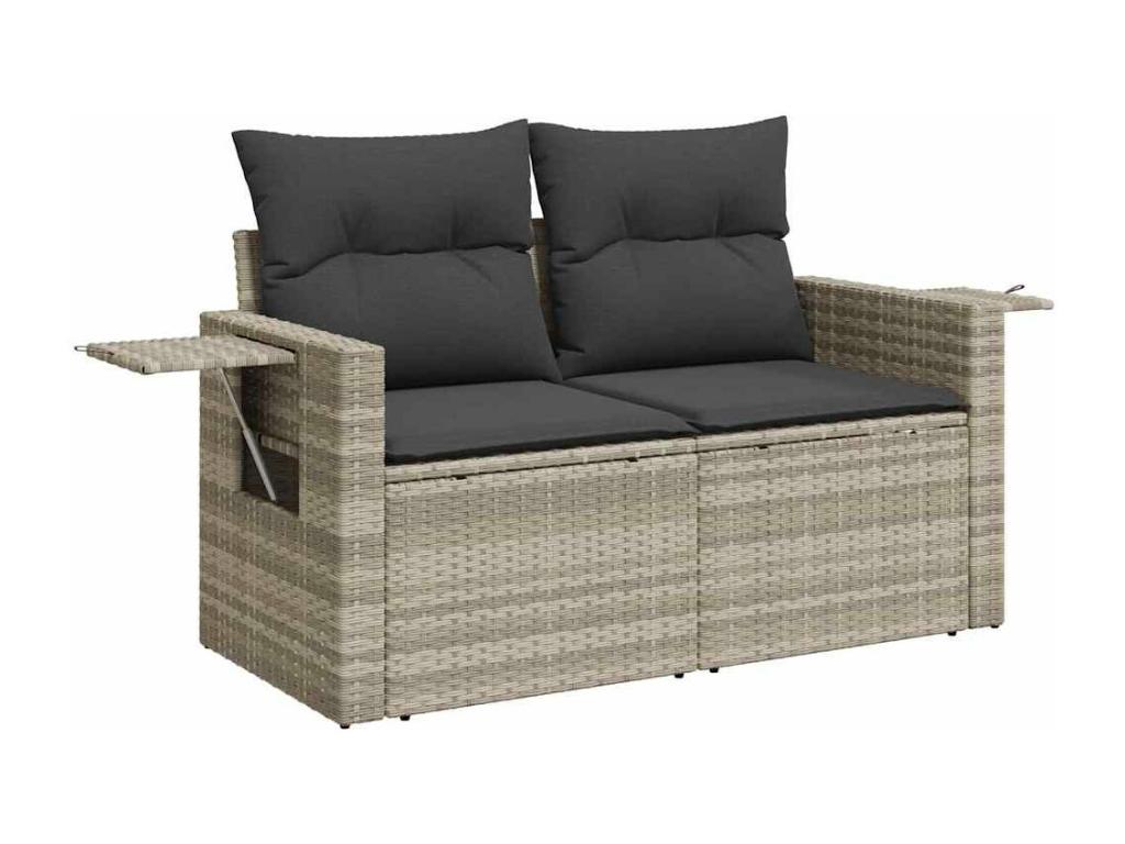 Garden furniture set with cushions, 7 pieces, light grey woven resin KZPN30733