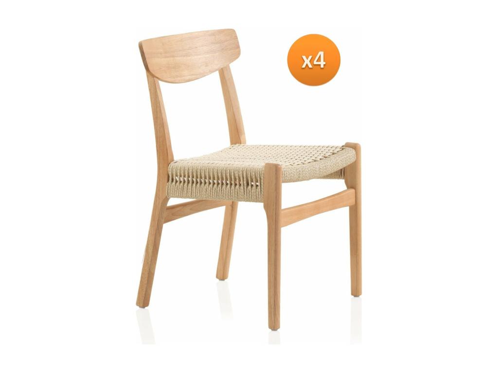 Set of 4 rubberwood chairs with woven seats GFVD96241