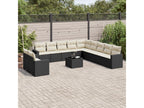 12-piece garden furniture set with cushions, black woven resin WQCQ75566