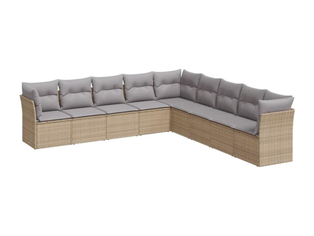 ERBA87570 9-piece beige resin wicker garden furniture set with cushions