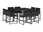 9-piece garden dining set with cushions, black resin wicker FJVT36447