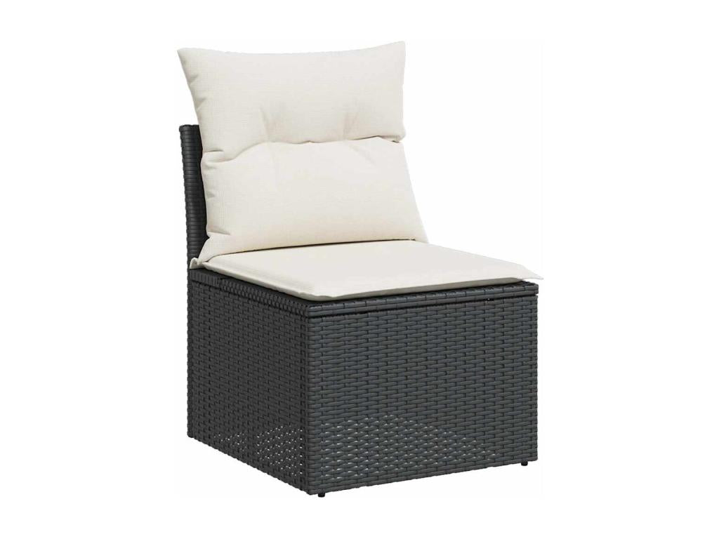 9-piece garden furniture set with cushions, black resin wicker AOKV51185