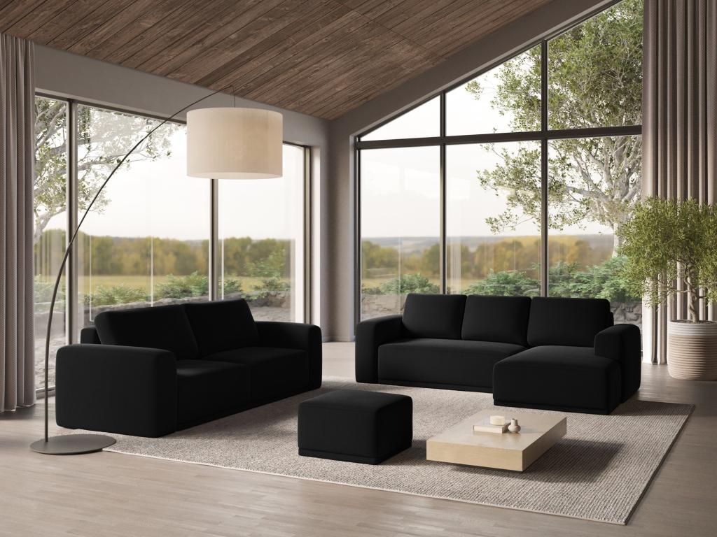 Domopure NPND58895 Convertible Panoramic Corner Sofa in Velvet - Black
