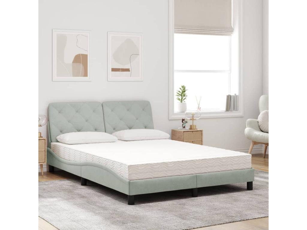 Bed with light grey mattress 140x200 cm velvet TDIO01390