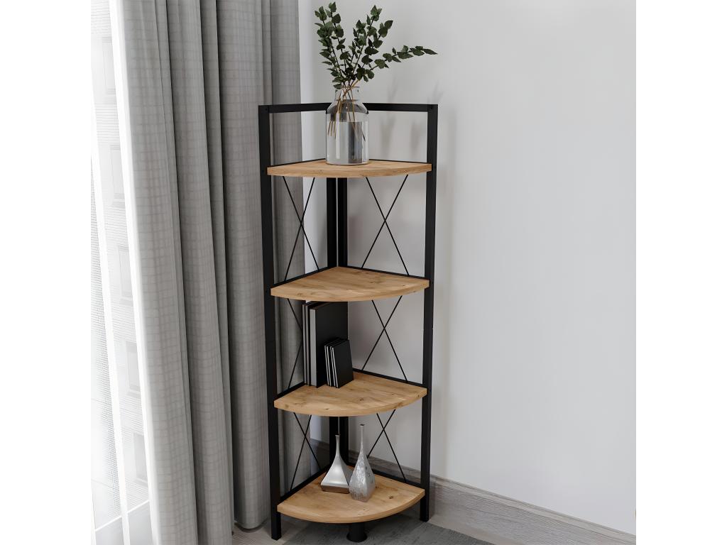 Domopure Wood and Metal Corner Shelf Storage Stand Bookcase Decorative Bookshelf Freestanding Insasi 4 Honey Oak FNUL66587