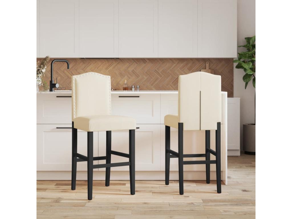 Bar stools, set of 2, solid rubberwood and fabric QGQR70349