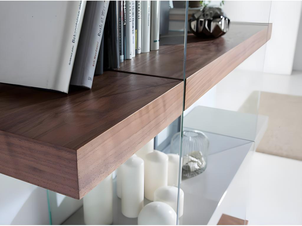 Modern shelf in walnut and lacquered wood, Roma-Cement Color OYDR47098