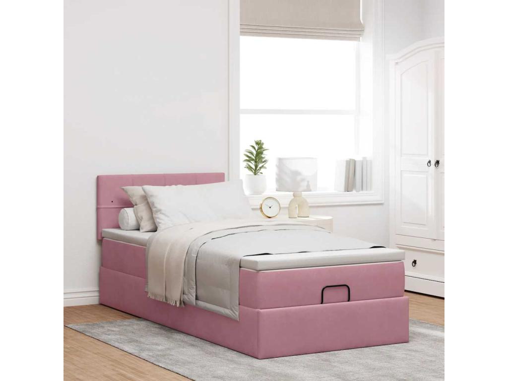 Ottoman bed frame with pink velvet mattress 100x200 cm POFS93037